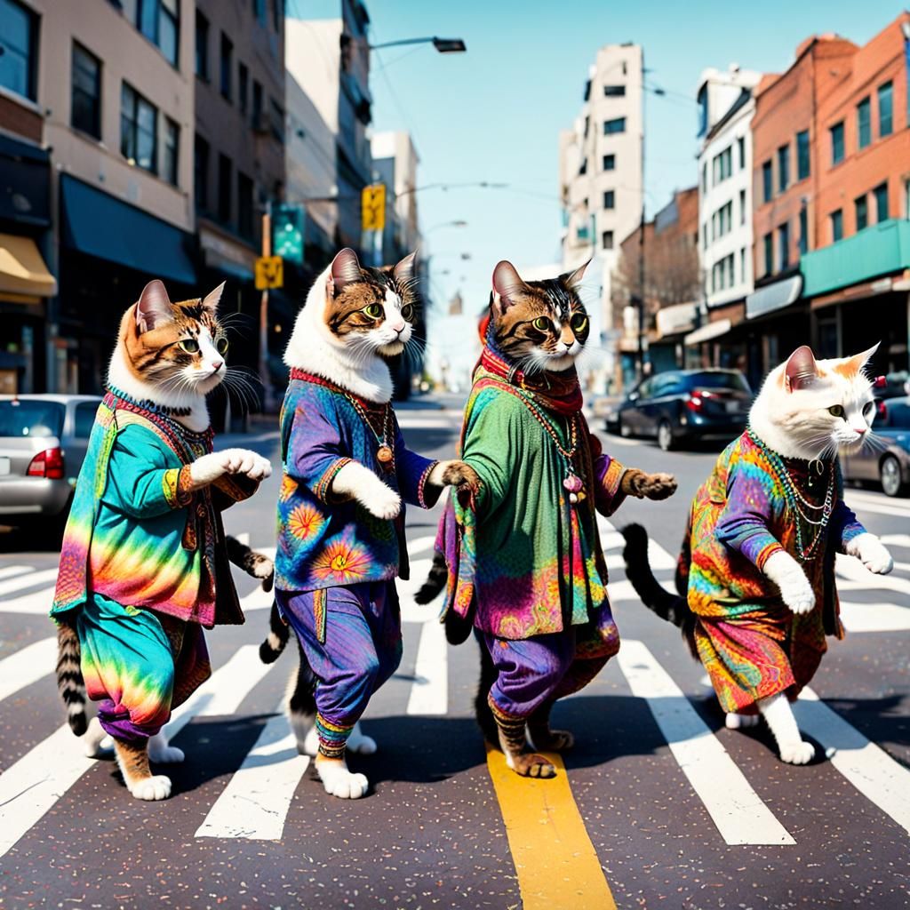The Four Cats crossing the Abbey Road