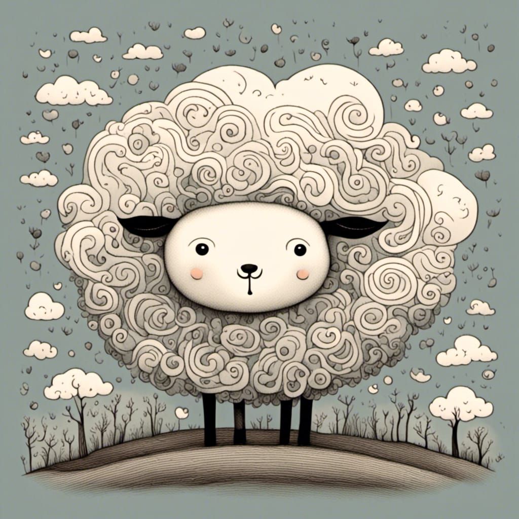Cute Woolly Cloud Sheep in Dreamlike Style