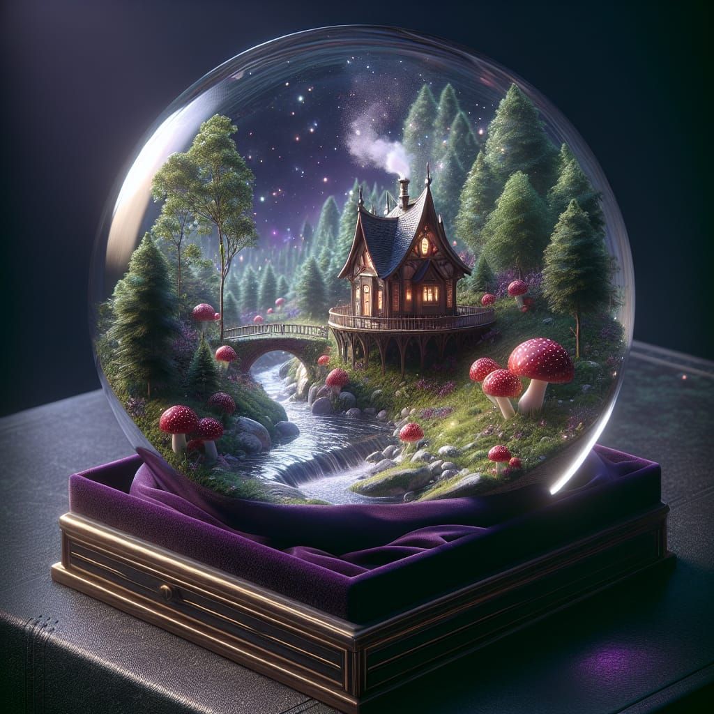 Crystal Orb Fairy Tale House in Matte Painting Style