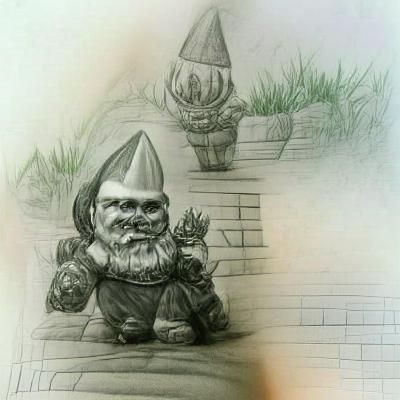Menacing Garden Gnome Pencil Sketch