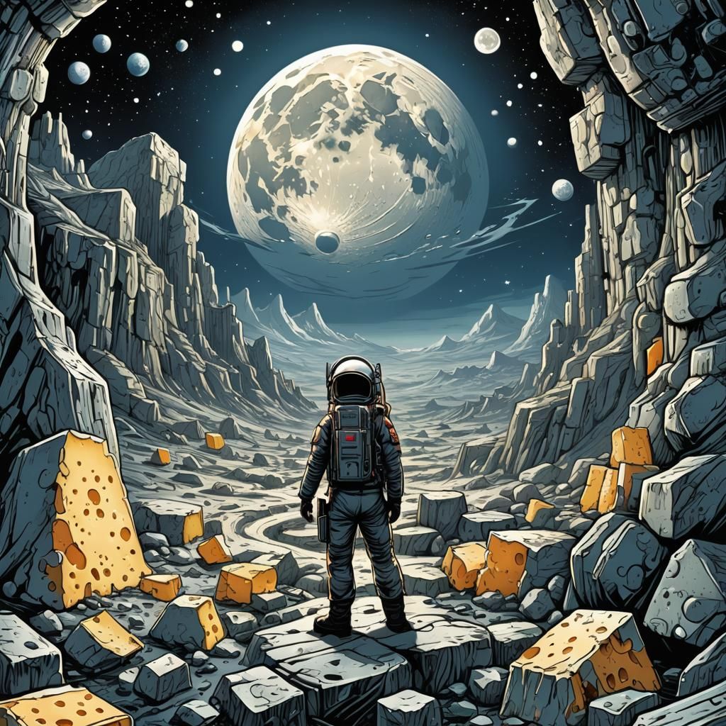 Moon Made of Cheese: Comic Book Style Art