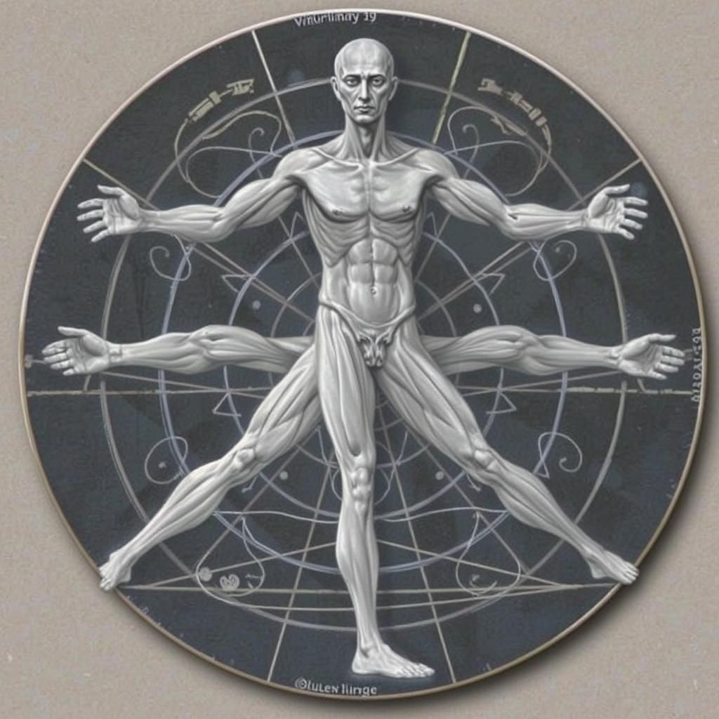 Vitruvian Man Reimagined as Chalk Art