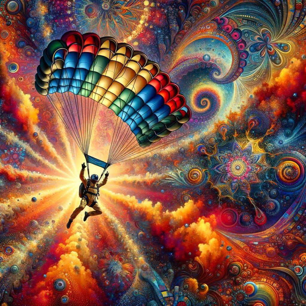 Psychedelic Skydiving Adventure in Mixed Media