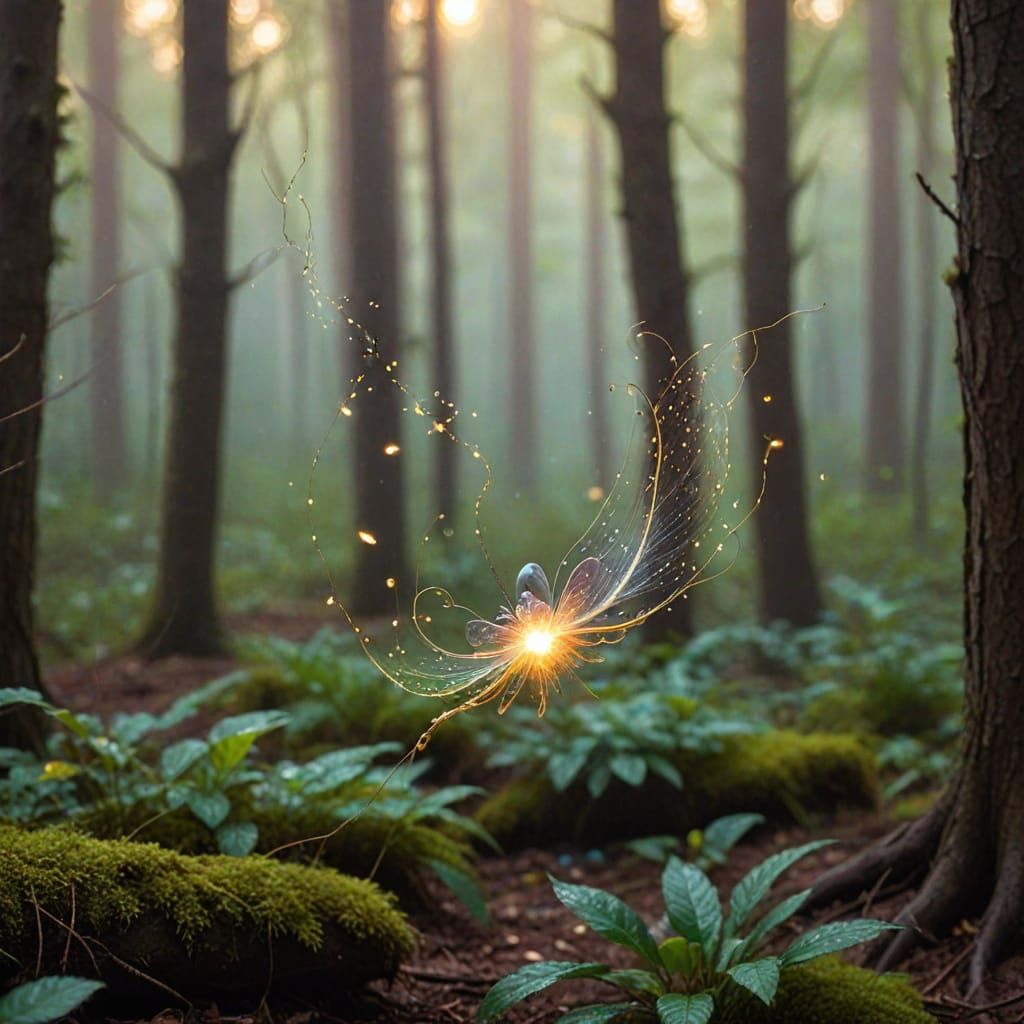 Ethereal Will-o'-the-Wisp in Misty Forest