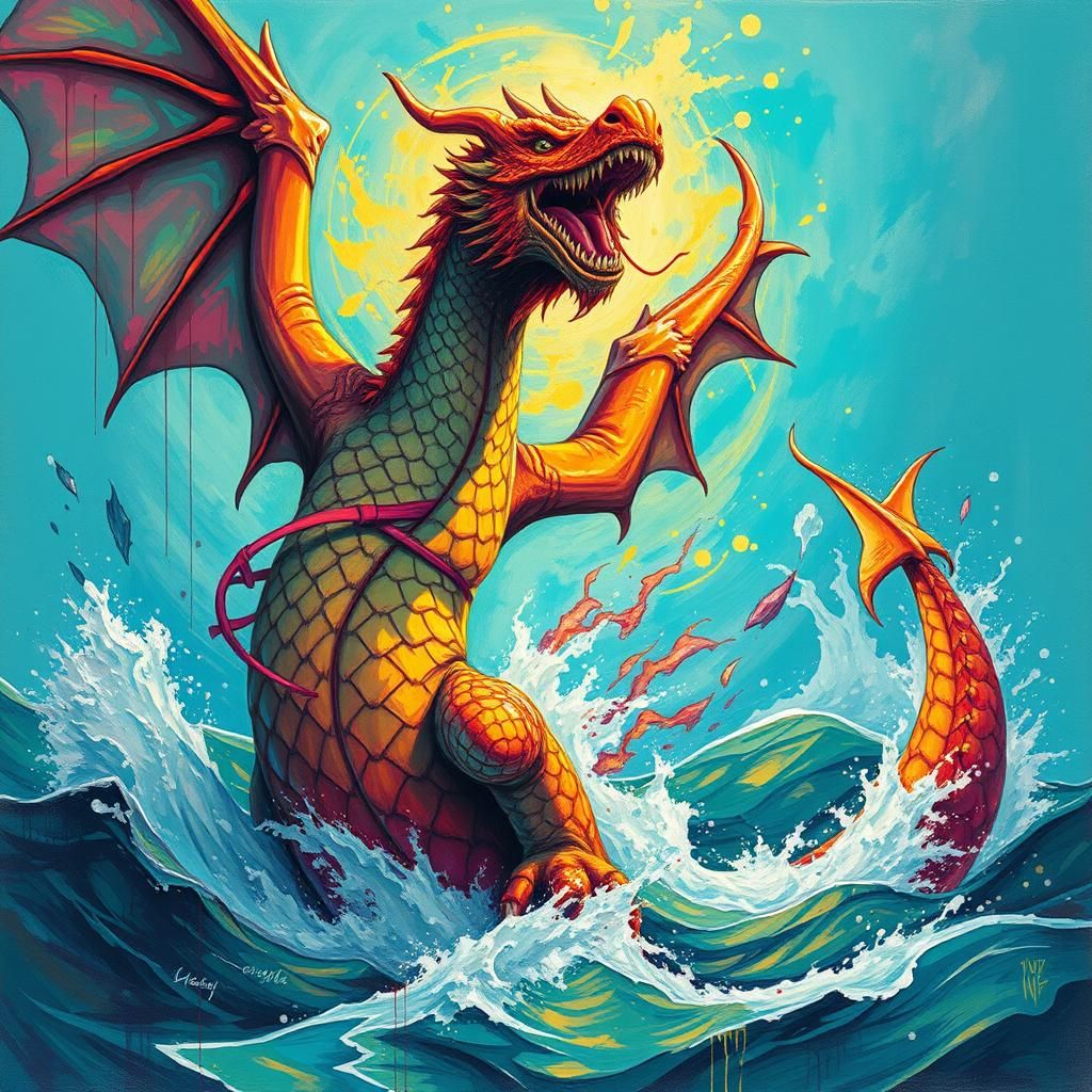 Iridescent Dragon Rising: A Graffiti Art Masterpiece