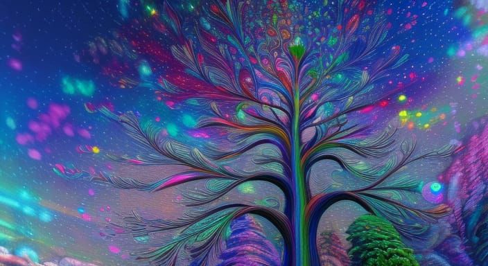Rainbow Tree: Hyperdetailed Iridescent Concept Art