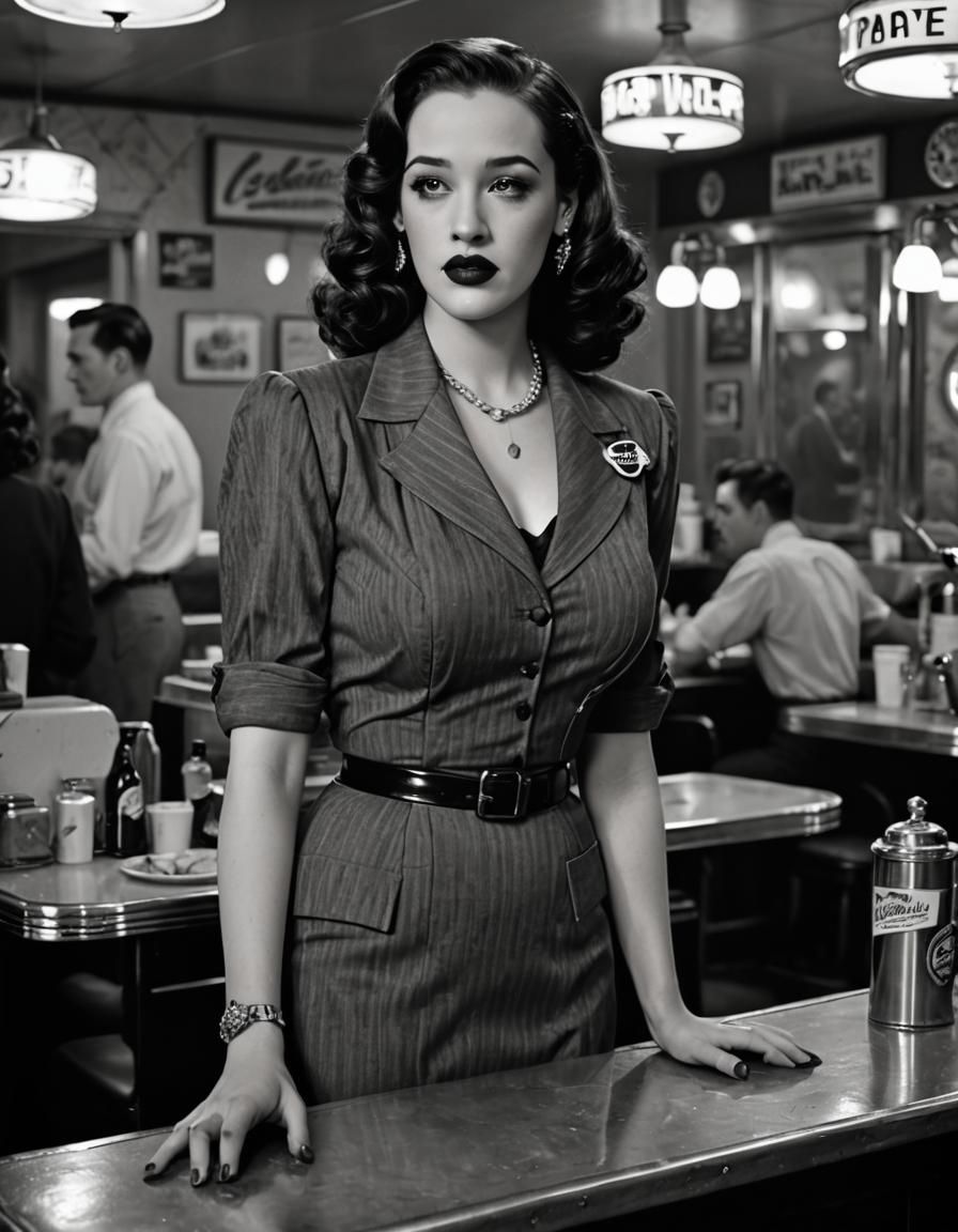 Kat Dennings wearing a 1940s outfit