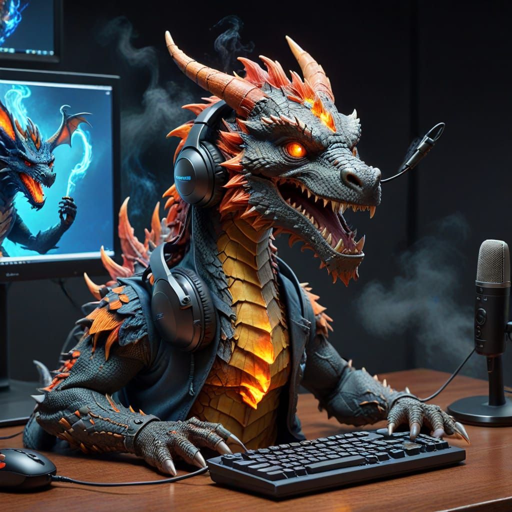 Dragon Gamer with Fiery Crest