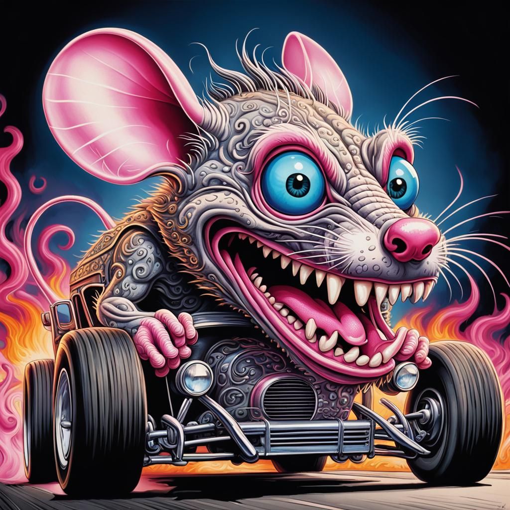 Rat Fink Monster Hot Rod Cartoon