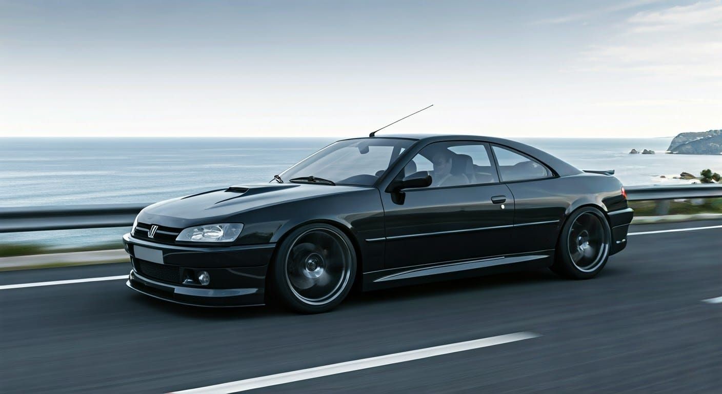 Aggressive Black Peugeot 506 Coupé Speeds Through Vercors