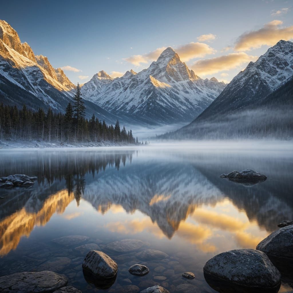 Stunning Sunrise on a Serene Mountain Lake
