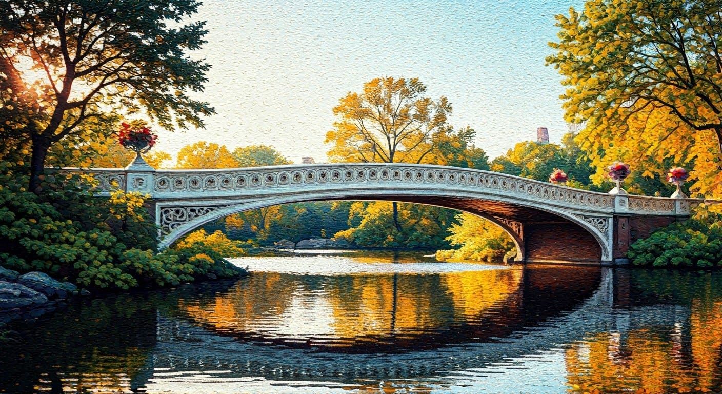 Bow Bridge in Central Park: A Pointillist Masterpiece