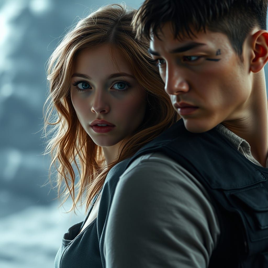 Cyberpunk Woman in Fear Confronts Armored Man