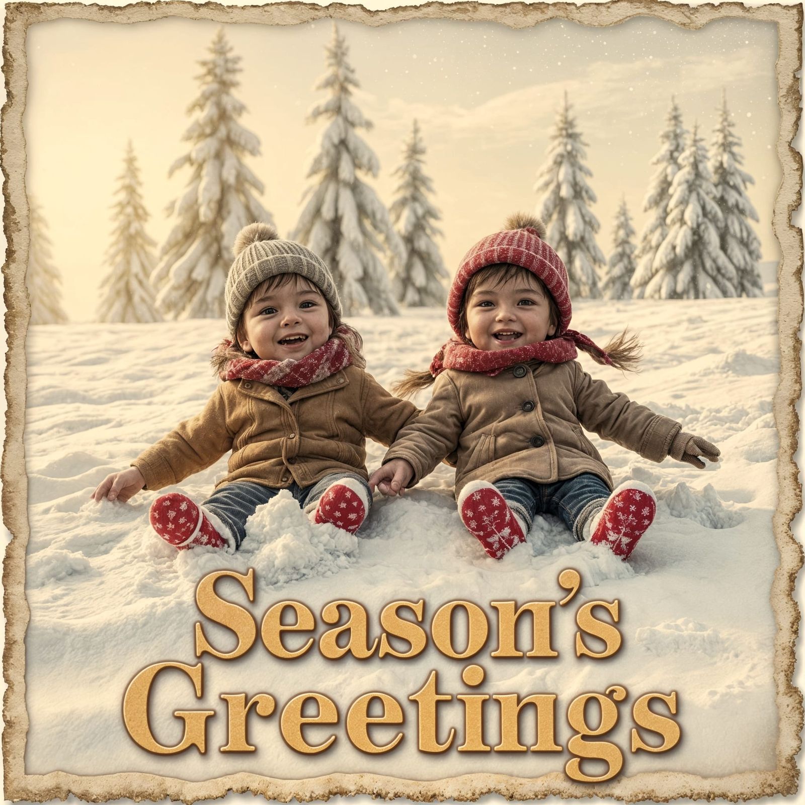 Nostalgic Christmas Card: Snow Angels in Winter