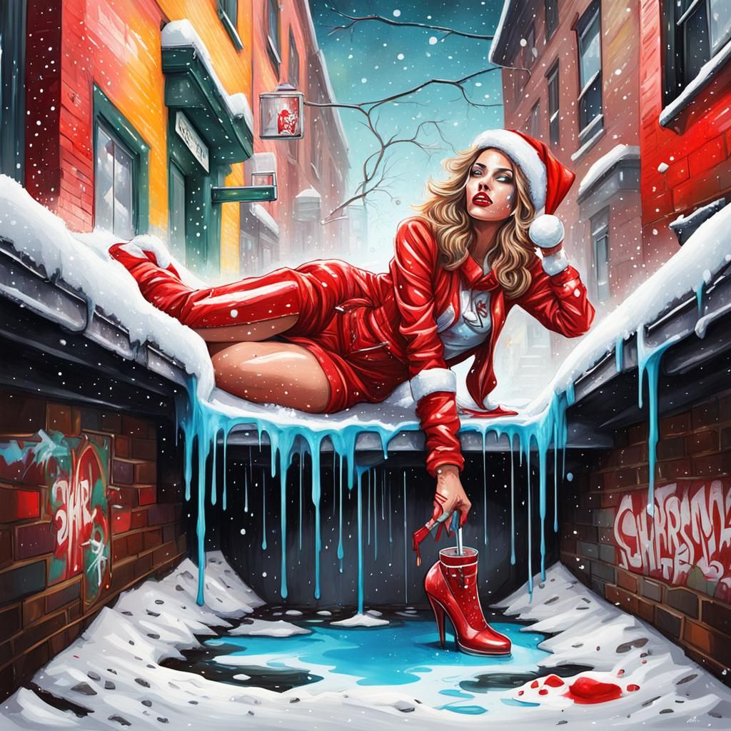 Christmas Showgirl in Gutter: Graffiti Splash Art