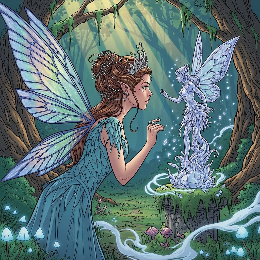 Anna Kendrick as Fairy Queen Admiring Crystal Fairy Sculptur...