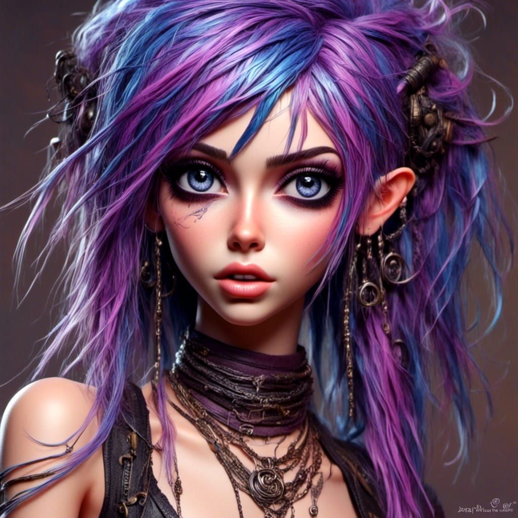 Stunning Punk Pixie with Braids as Impasto Art