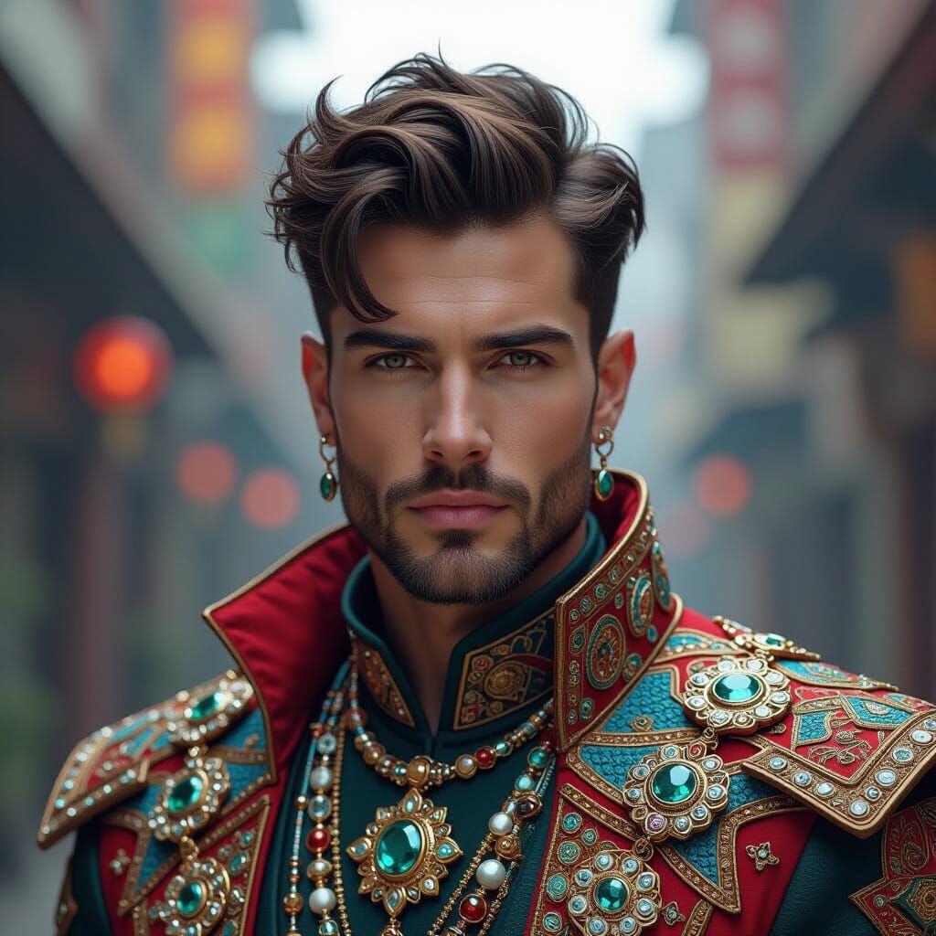 Hyperrealistic Portrait of Man in Colorful Attire