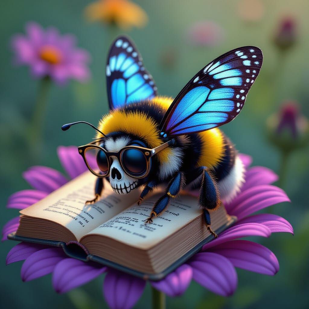 Sleepy Bumblebee in Tim Burton Style with Butterfly Wings