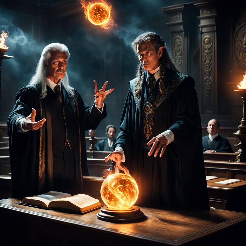 Mystical Courtroom Drama with Warlock and Witch