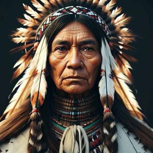 Serene Native American Elder in Traditional Attire