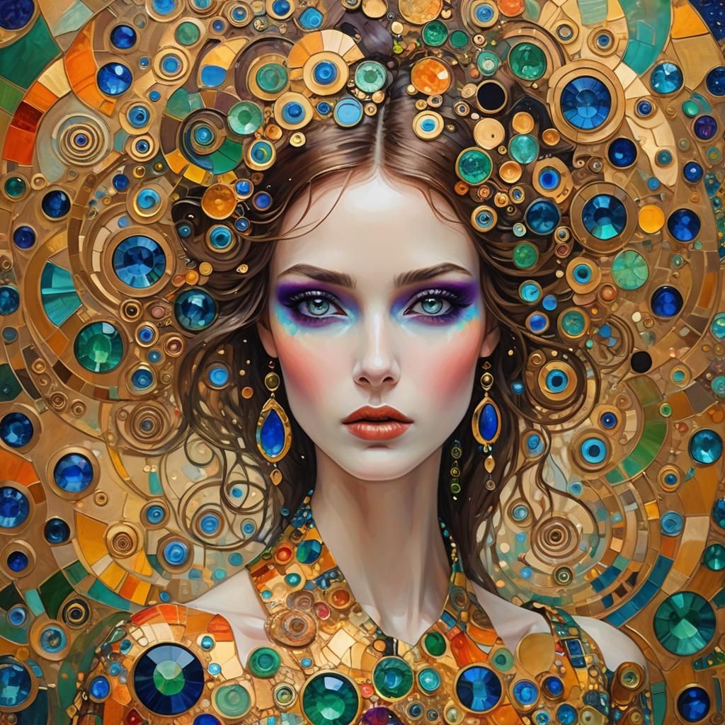 Glamorous Supermodel in Gustav Klimt Style