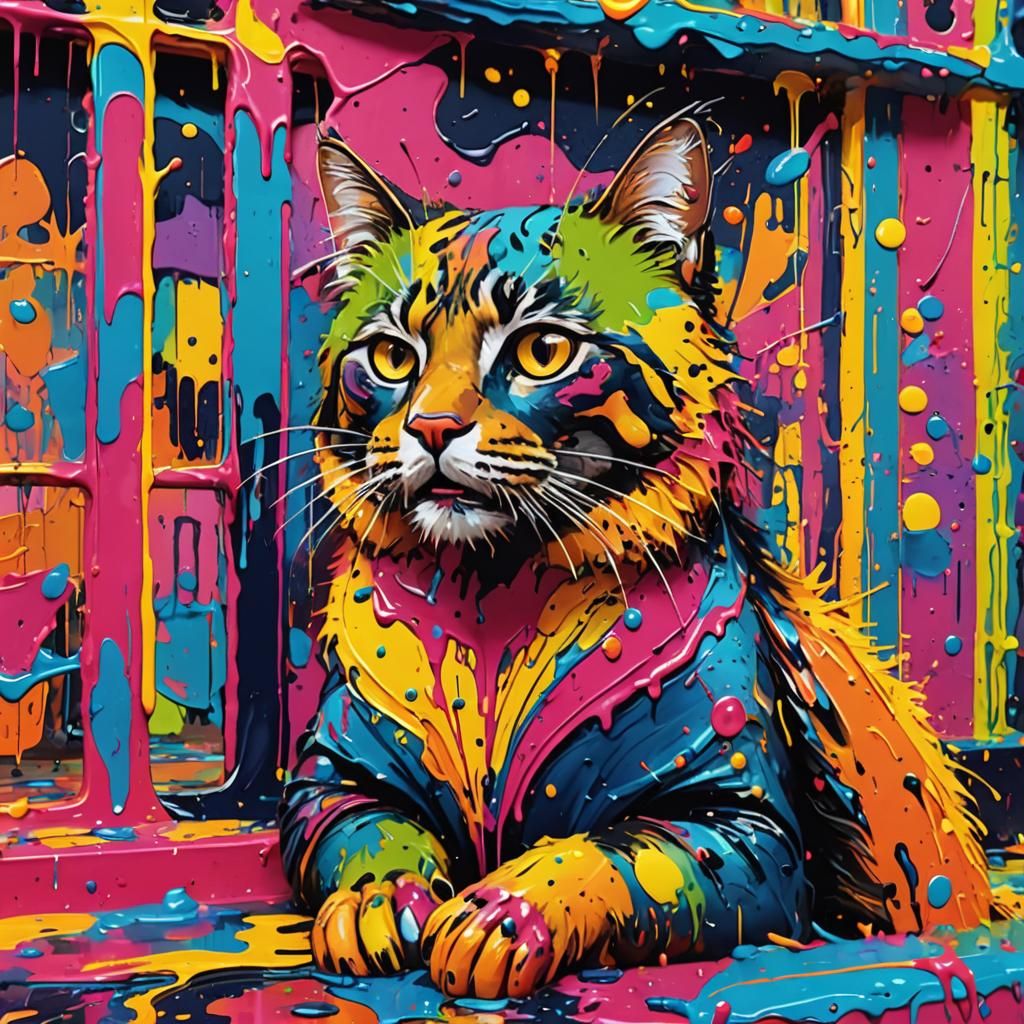 Abstract Expressionism: Ringing Telephone in Neon Glow