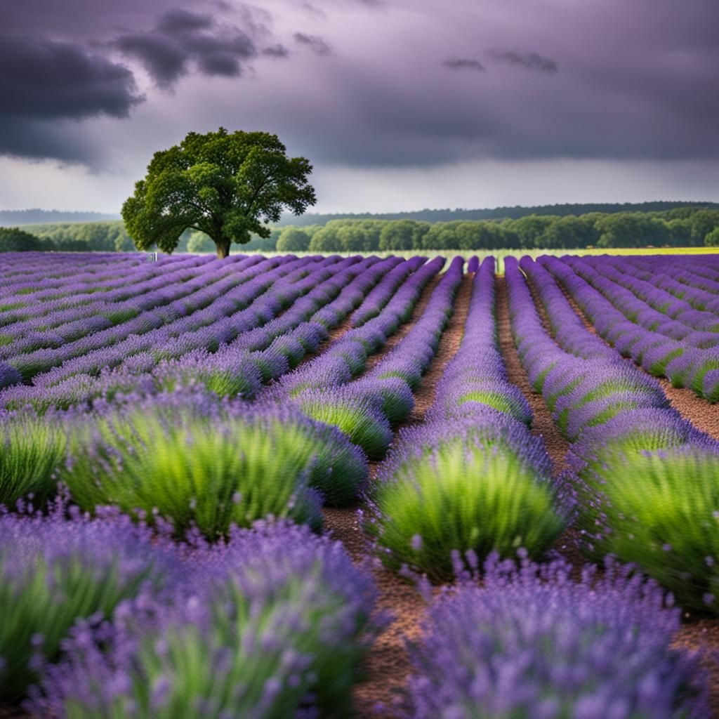 Lavender Field Under Stormy Skies: A Photographic View