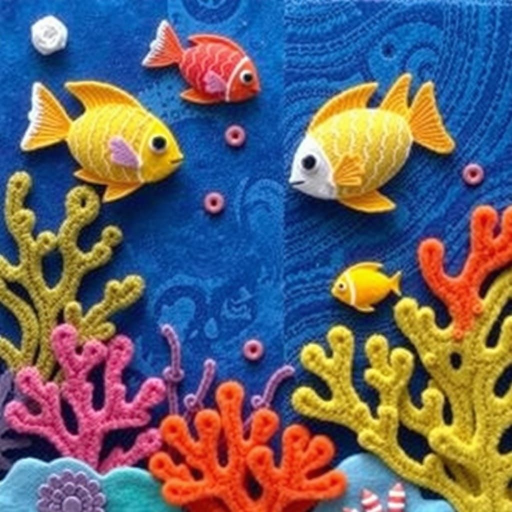 Layered Felt Coral Reef with Whimsical Fish
