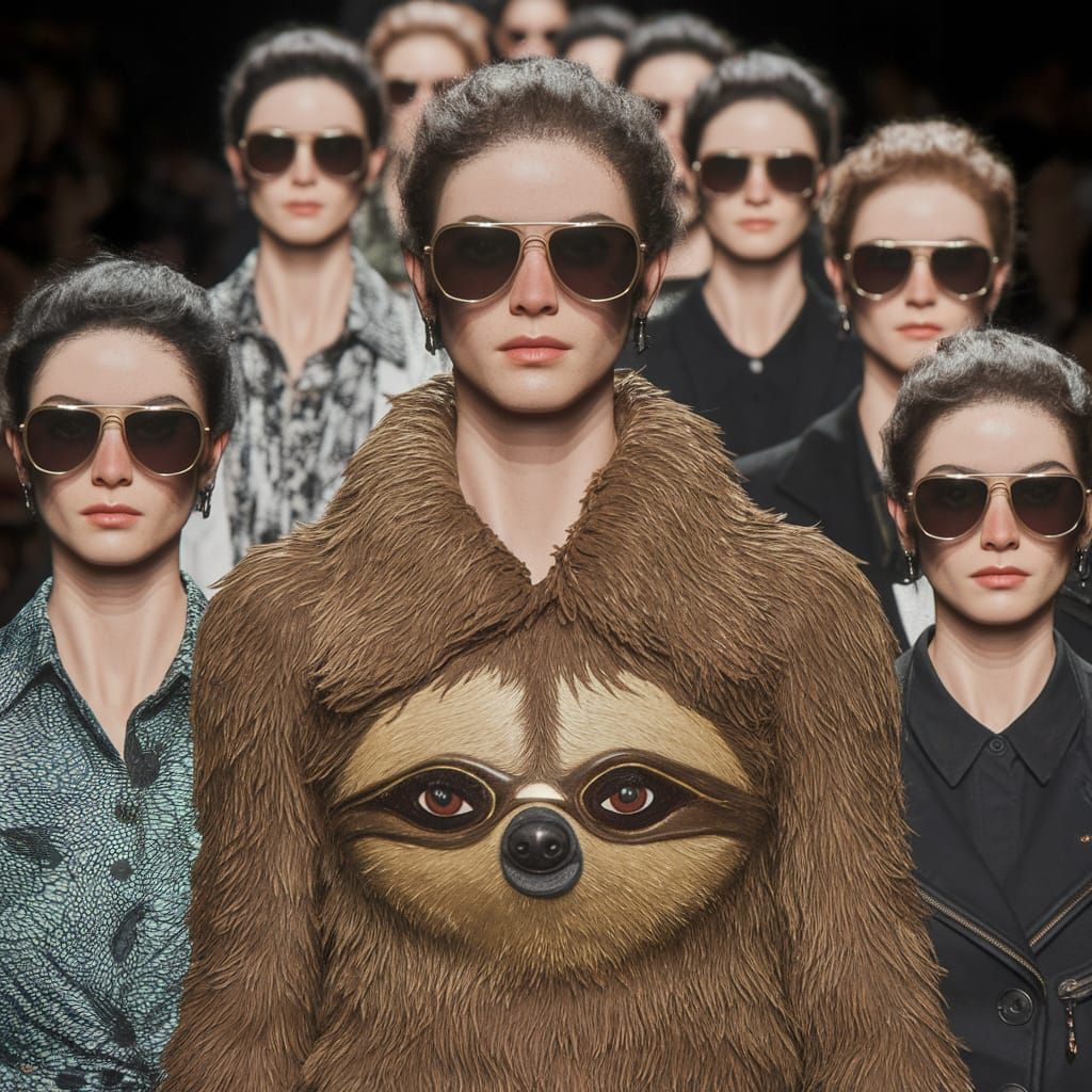 Sloth-Inspired High Fashion Runway Show: Photorealistic Garm...
