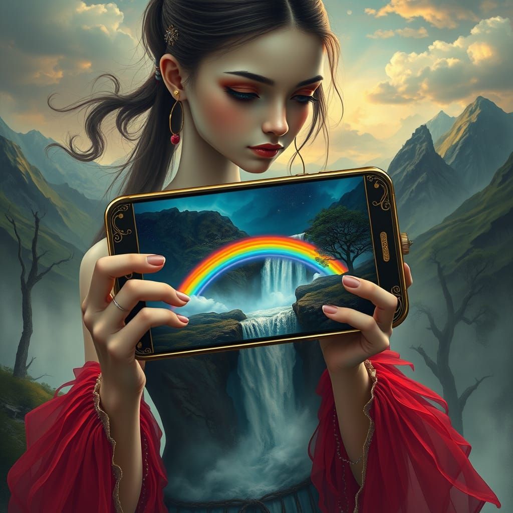 Ethereal Surrealist Portrait in Vibrant Dreamlike Colors