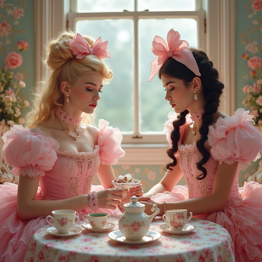 Elegant Sissy Women at Whimsical Tea Party in Opulent Style