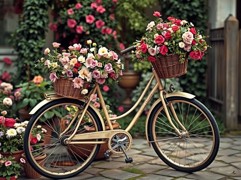 Vintage Bicycle with Flower Basket in Luminist Style