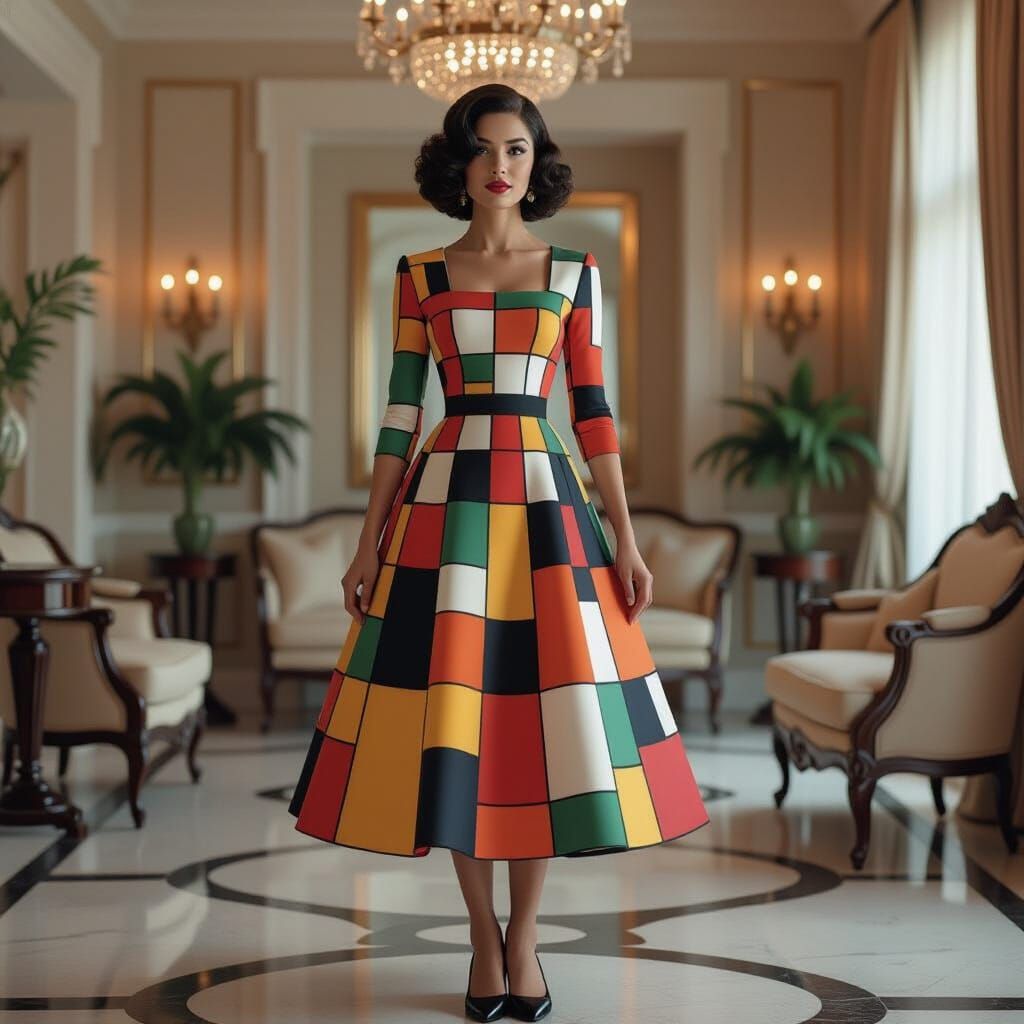 Art Deco Woman in Ceramic-Style Dress