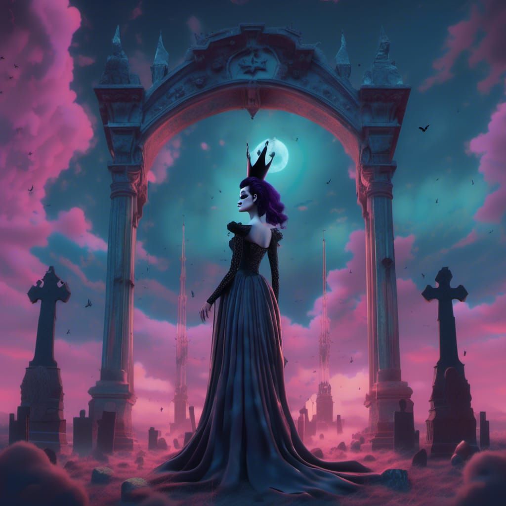Pastel Goth Evil Queen in Graveyard Art