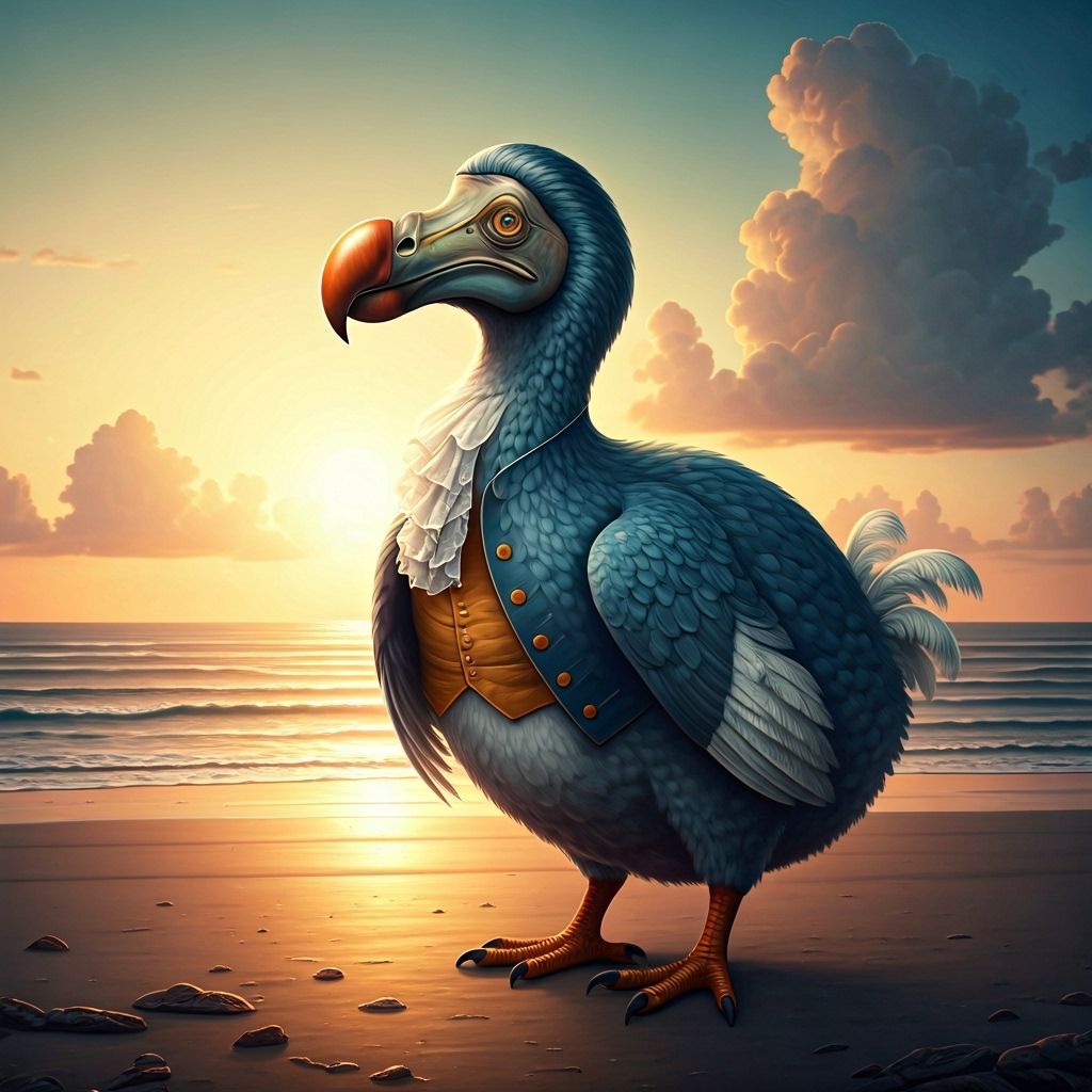 Dodo Bird in 18th Century Attire on Beach