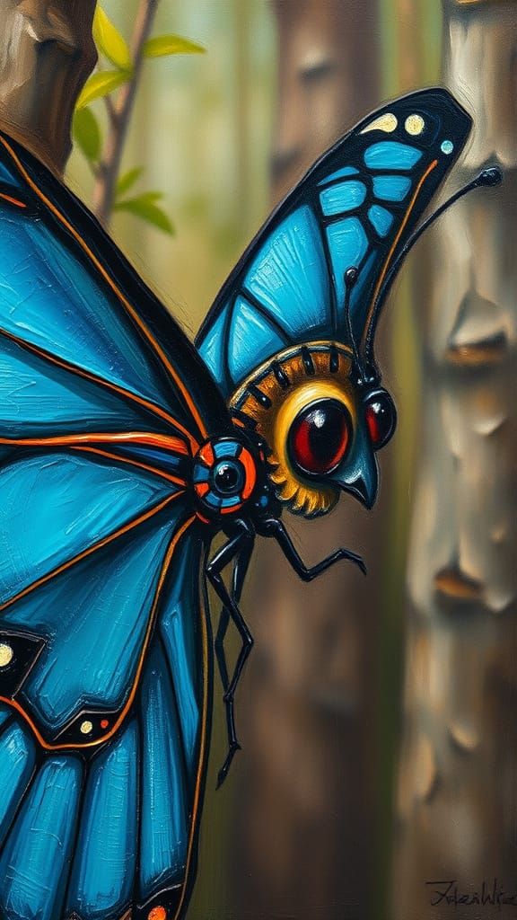 Anthropomorphic Butterfly in Neo-Impressionist Style