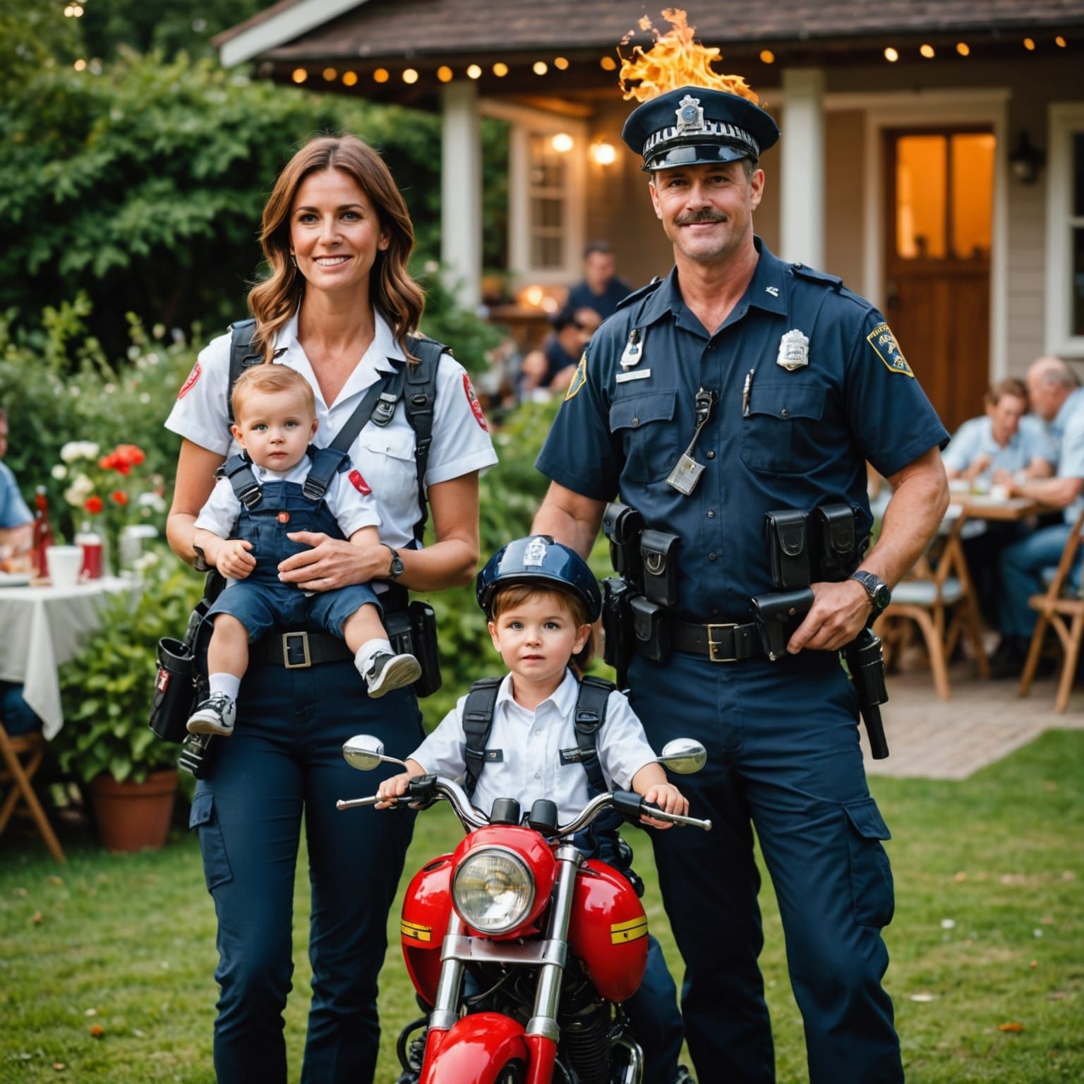 Idyllic Family in a Vibrant Garden Setting, Captured in Real...
