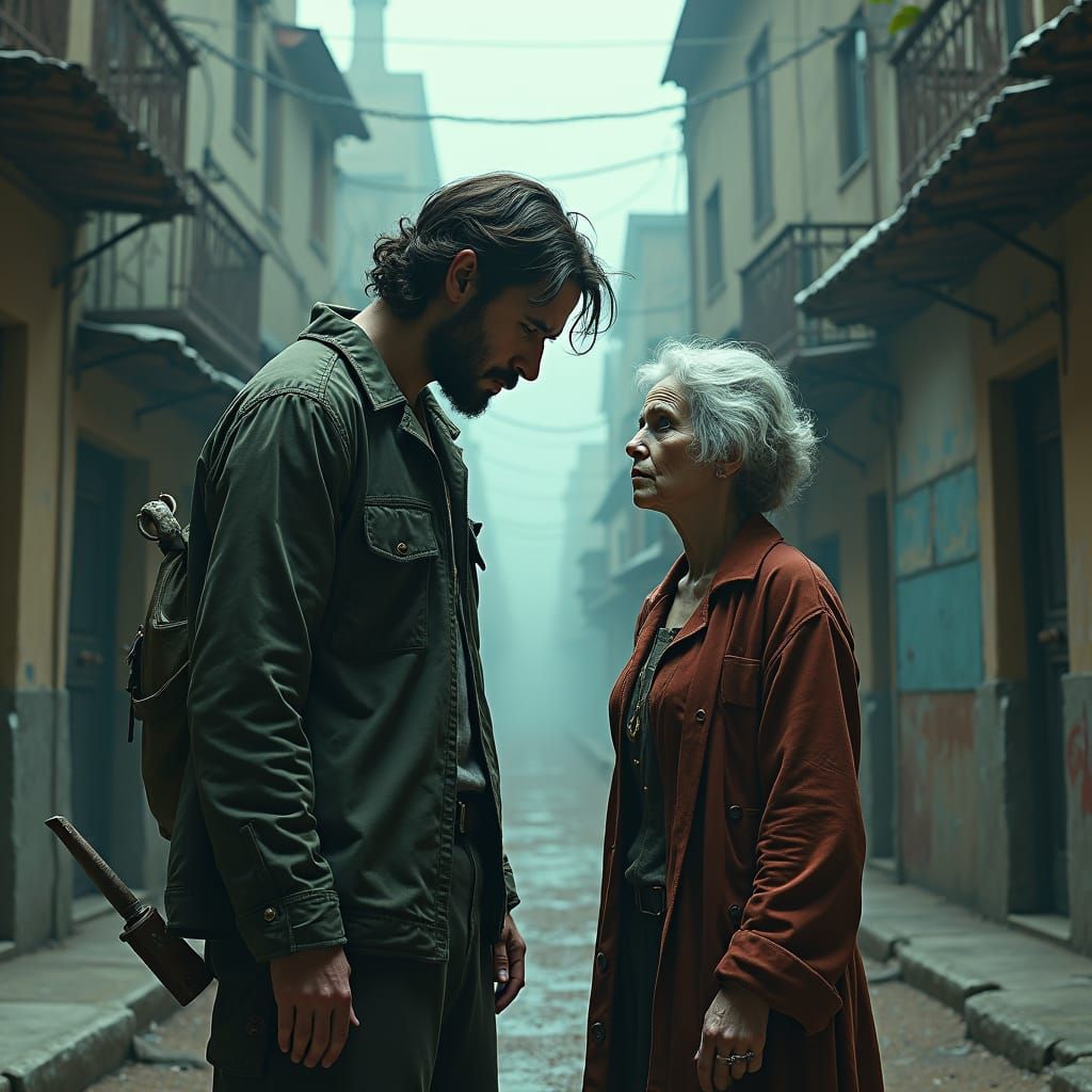 Suspicious Man in Gothic Street, Dark Fantasy Style