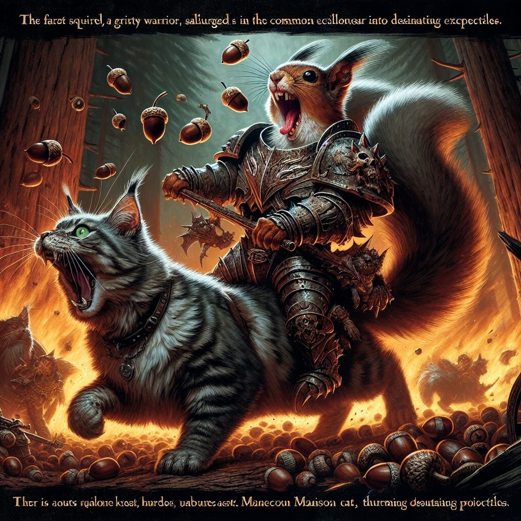 Frenzied Squirrel Warrior Unleashes Fury on Fiery Battlefiel...