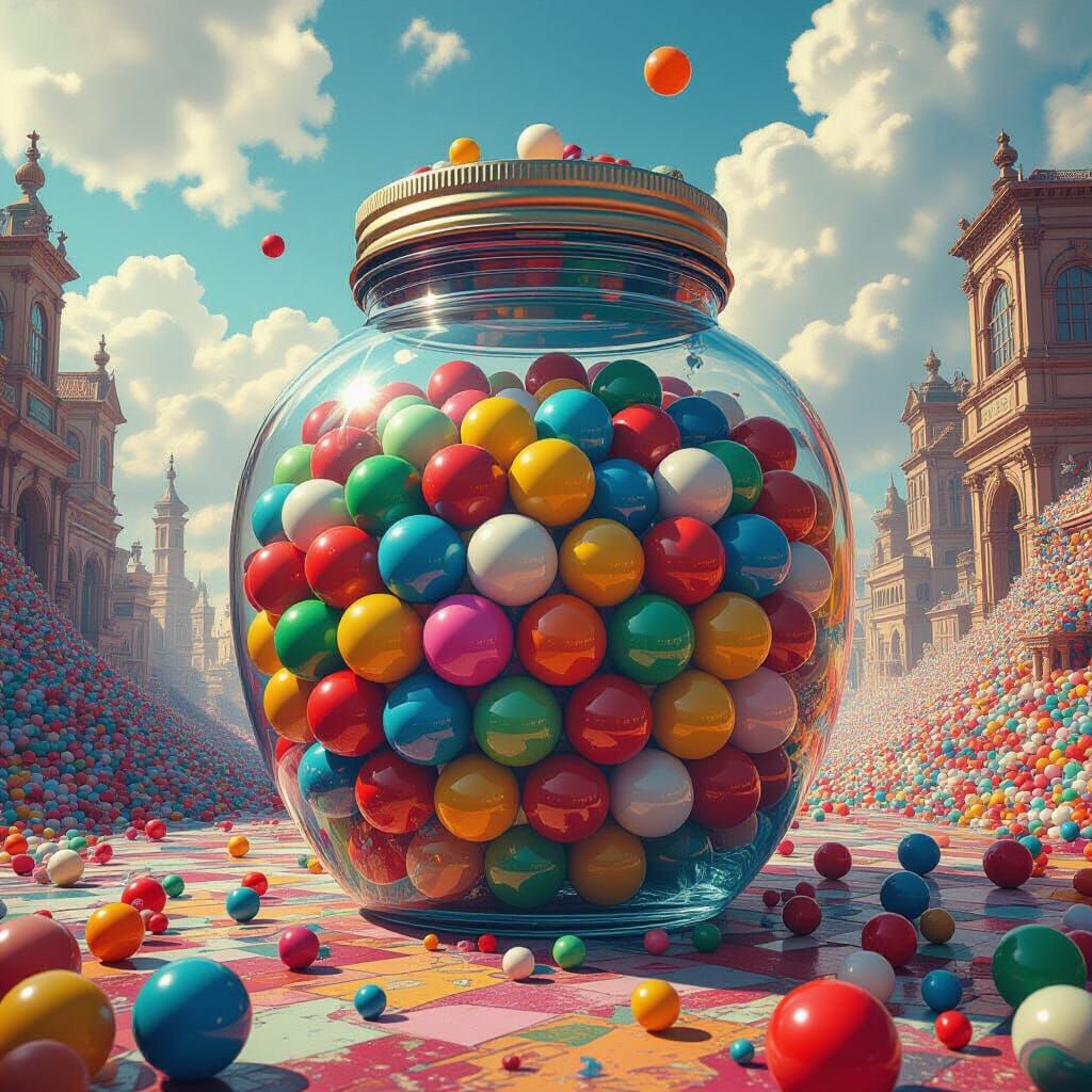 Giant Marble Jar in a Psychedelic Surrealist Style