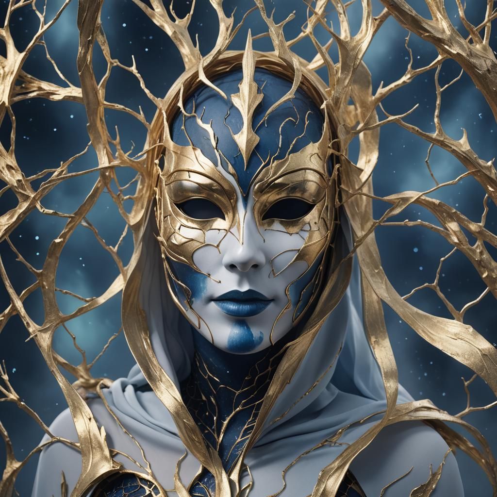 Mystical Broken Mask with Aurora Lights