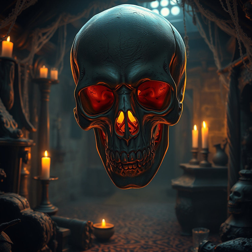 Mystical Skeleton Skull in Ancient House