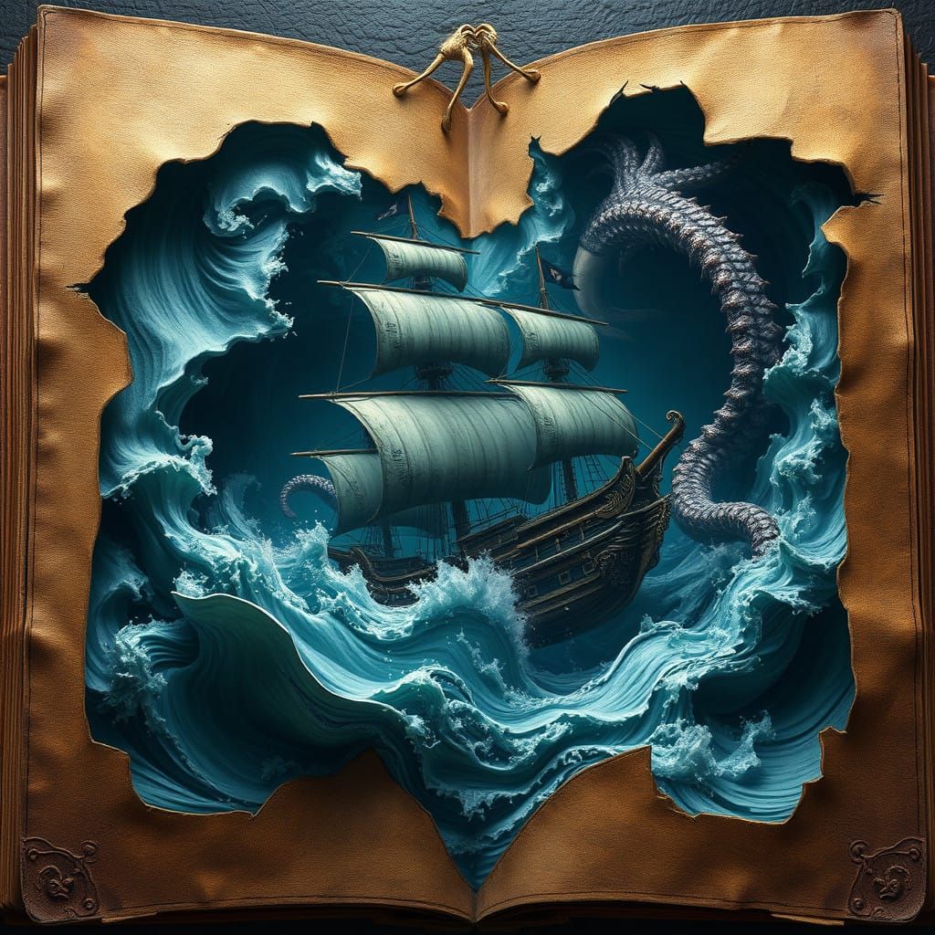 Pirate Ship Engulfed in Battle with Ancient Kraken Emerging...