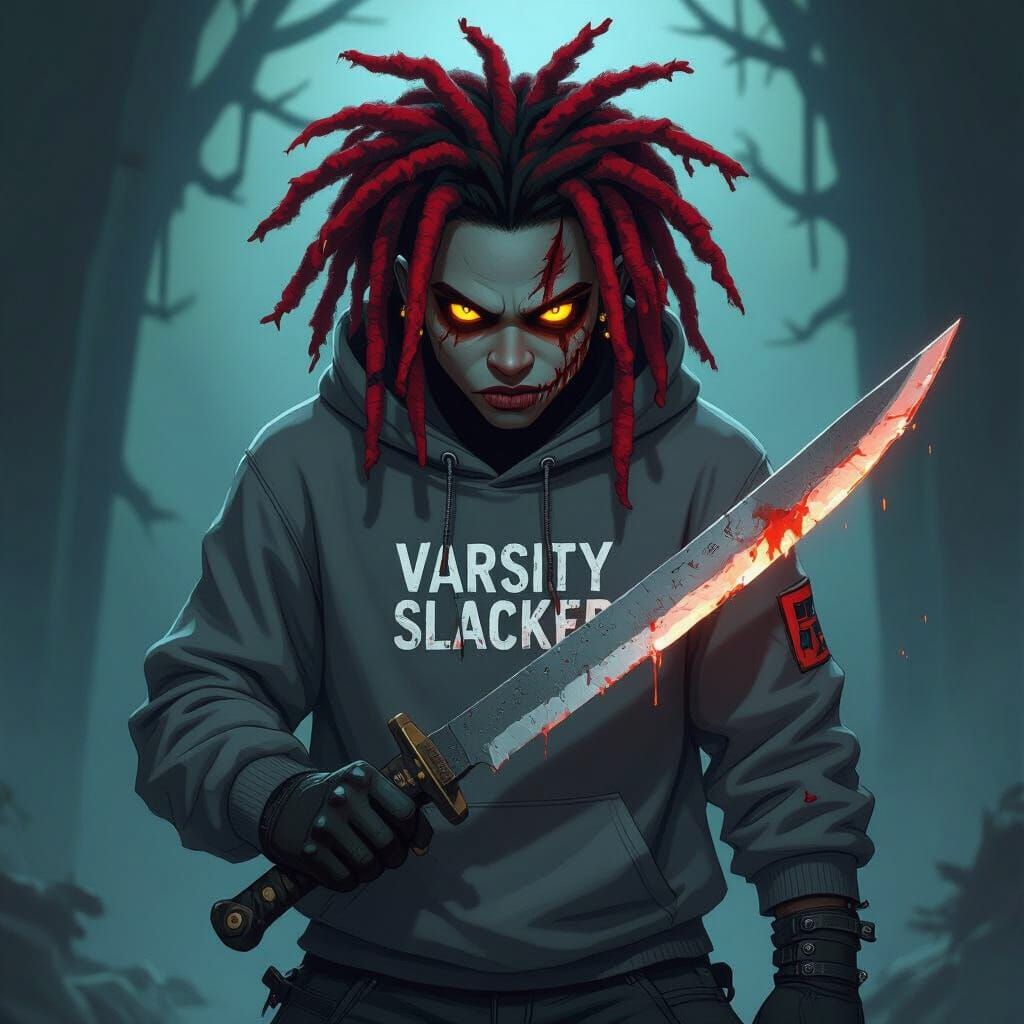 Terrifying Teen Creepypasta Character in Gothic Horror Style