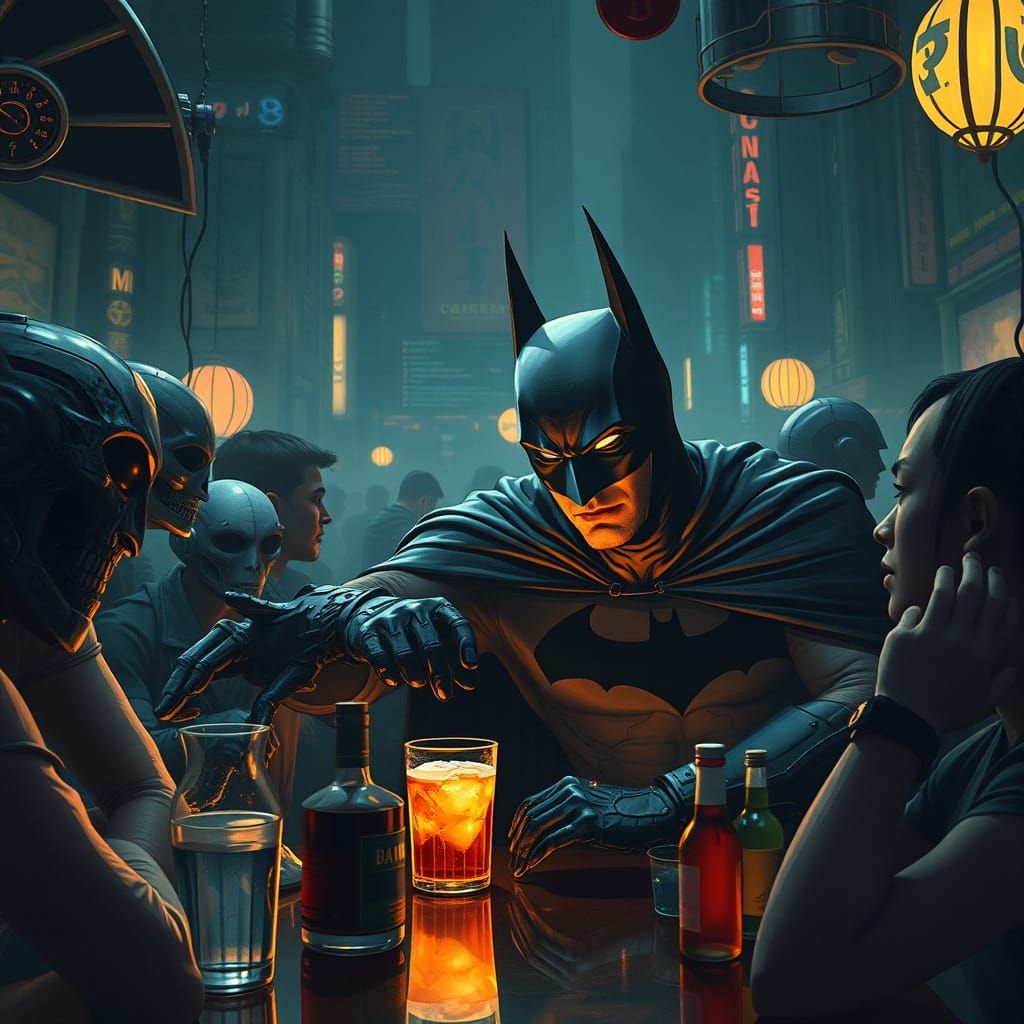 Batman Working at a Cyberpunk Bar in Cairo