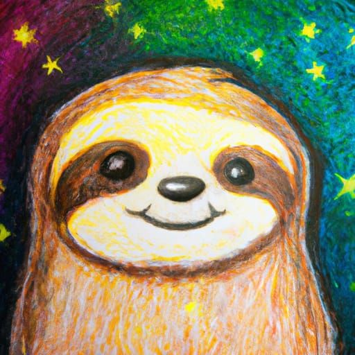 Adorable Chibi Sloth Portrait in Crayon Style