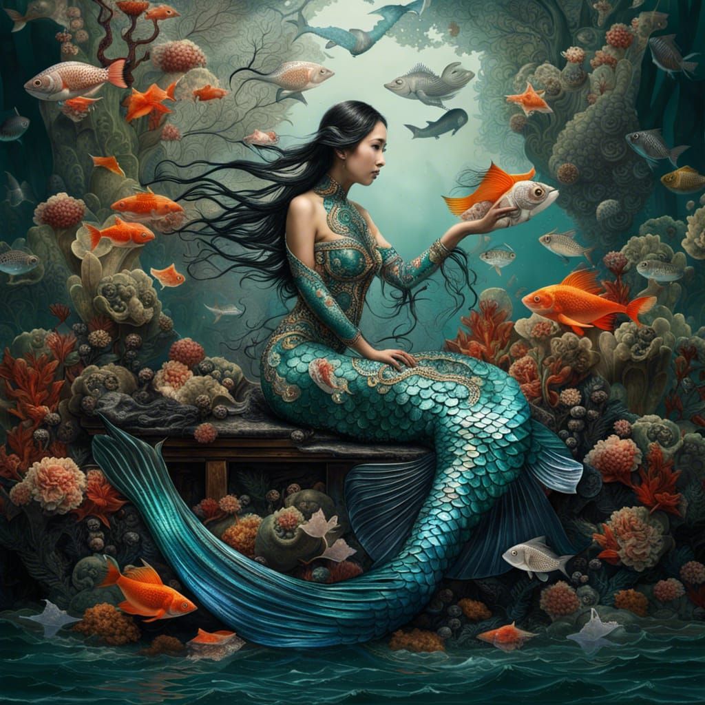 Eerie Asian Mermaid Digital Art Masterpiece