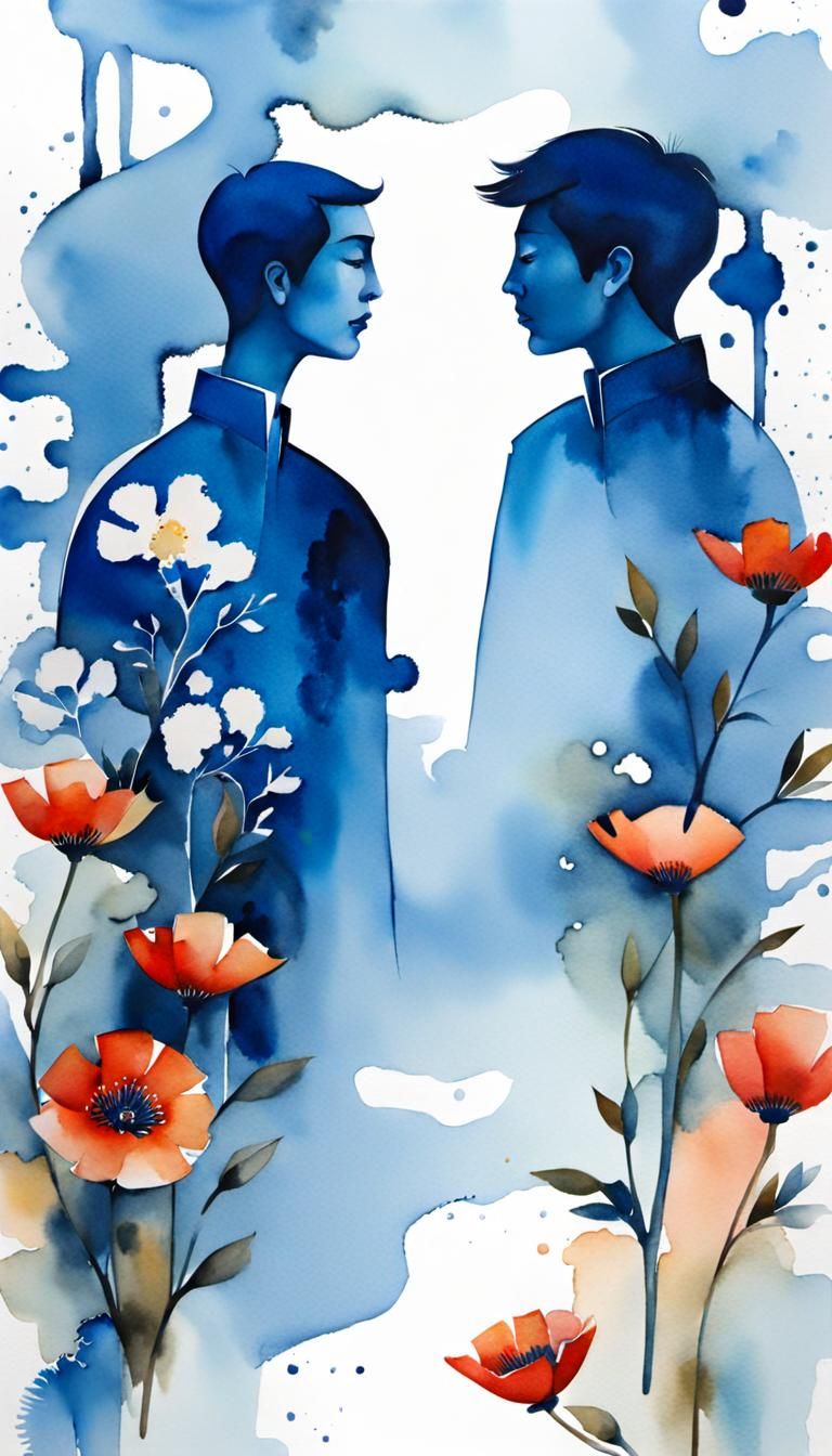 Blue Key in Cubist Watercolor Style