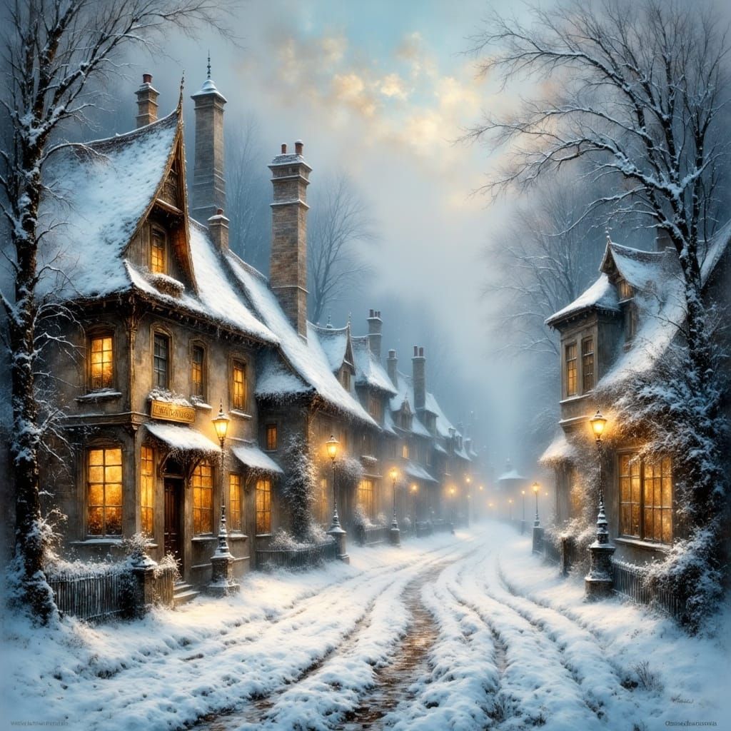 Fantasy Snow Village in Winter